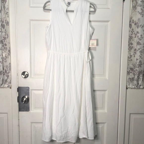 𝅺anne Klein Women’s Crinkle Fabric White Dress Size 10 - Picture 1 of 9